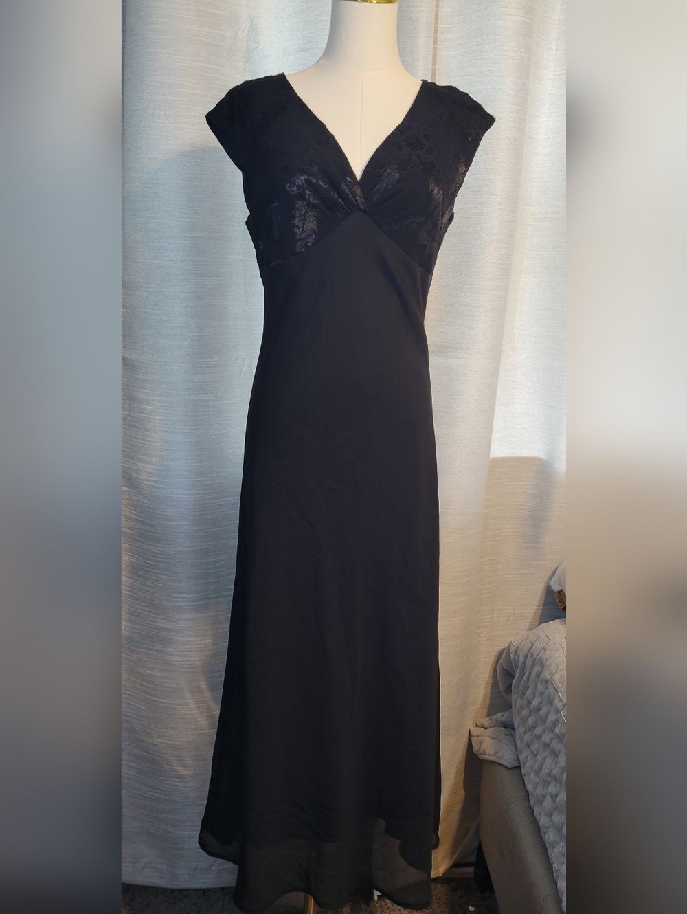 Black Lace-Trim Slip Chemise Dress